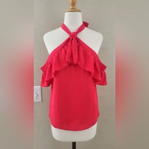 Banana Republic Hot Pink Ruffle Tie-Neck Halter